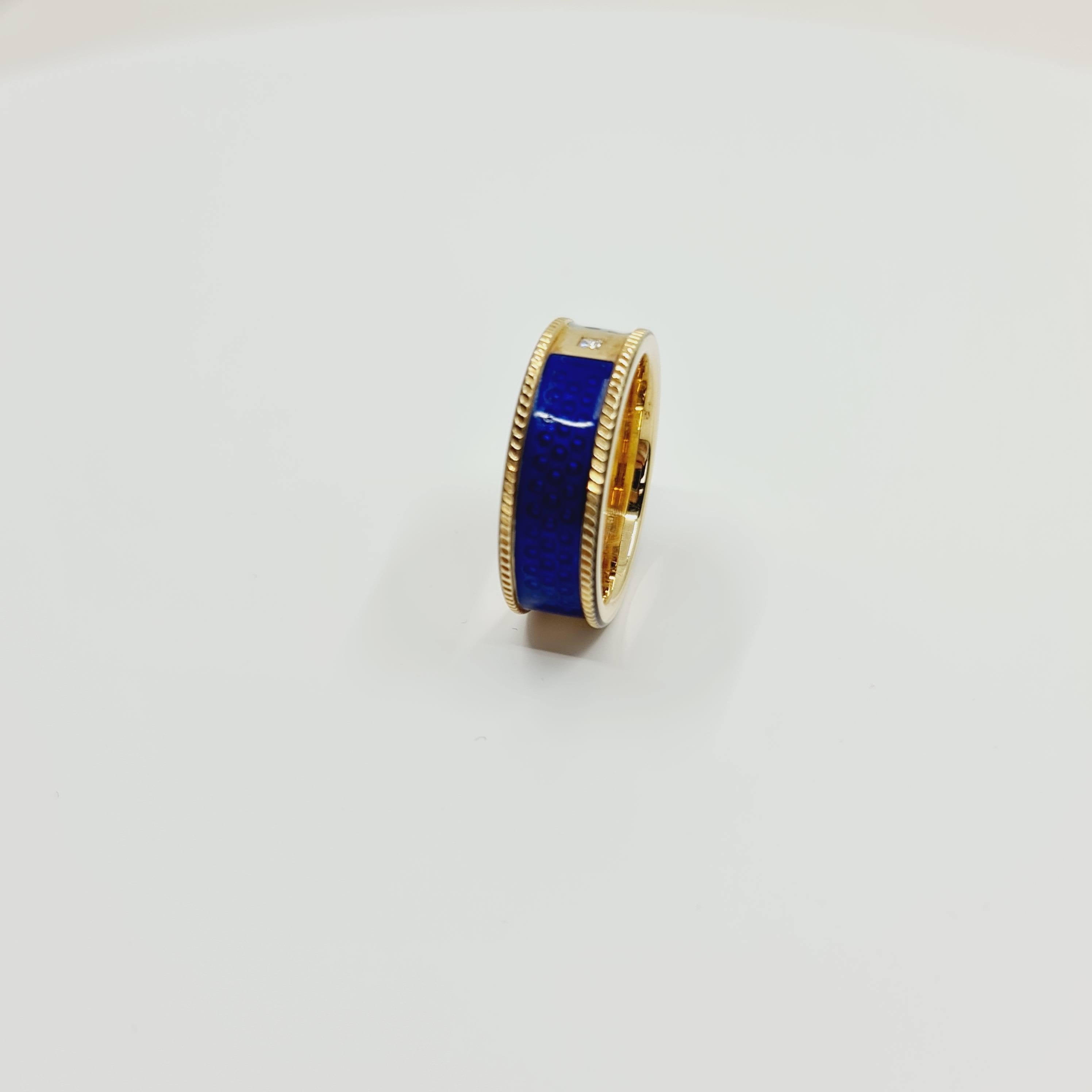 0.05 Carat Princess Cut Diamond Ring G/IF 14k Gold, Blue/Grey/White Enamel For Sale 3