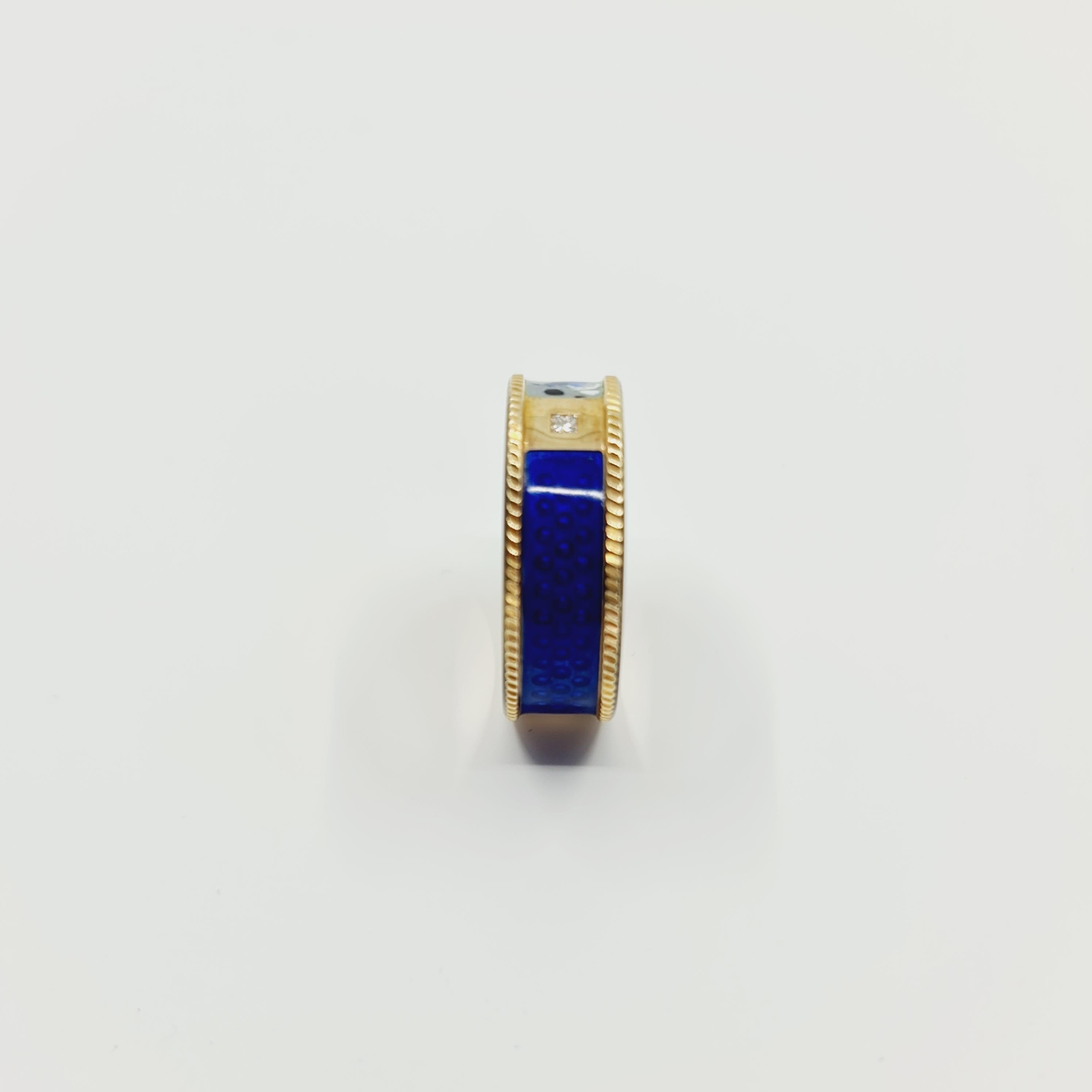 Women's 0.05 Carat Princess Cut Diamond Ring G/IF 14k Gold, Blue/Grey/White Enamel For Sale