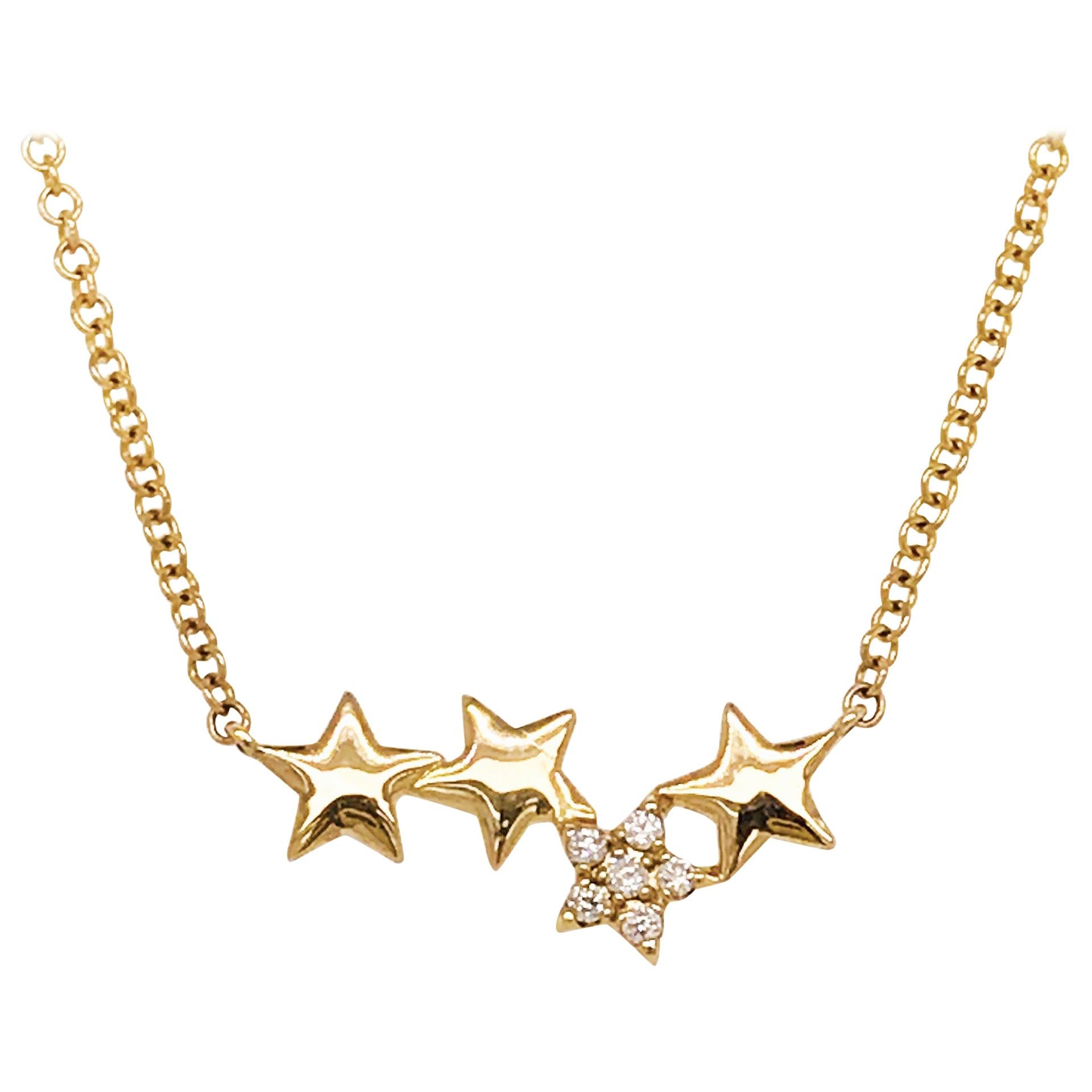 0.05 Carat Round Brilliant Diamond Star Constellation Necklace, 14 Karat Gold