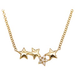 0.05 Carat Round Brilliant Diamond Star Constellation Necklace, 14 Karat Gold
