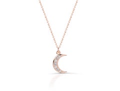 0.05 Ct Diamond Crescent Moon Necklace in 14K Gold