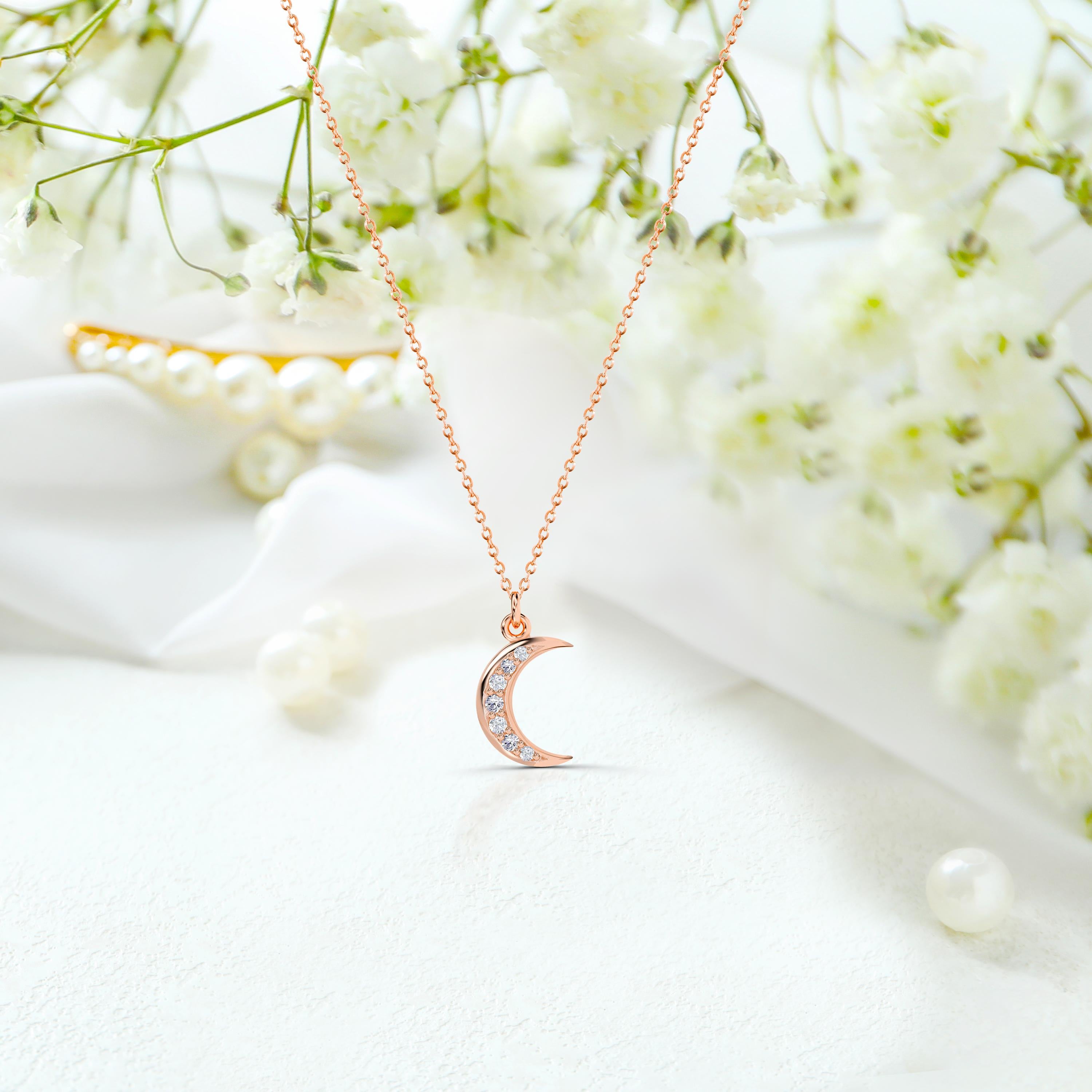 gold diamond moon necklace