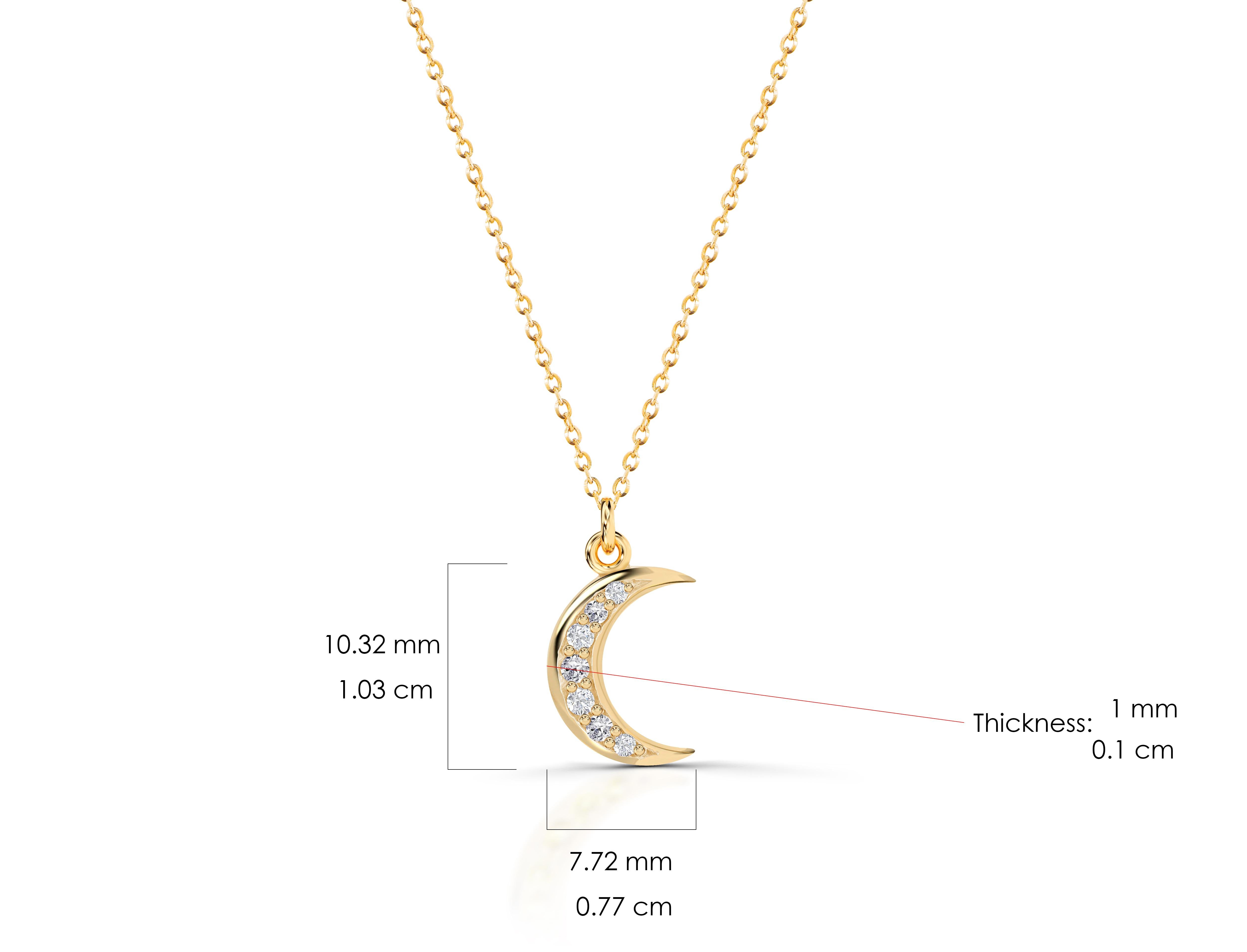 0.05 Ct Diamond Crescent Moon Necklace in 14K Gold In New Condition For Sale In Bangkok, TH