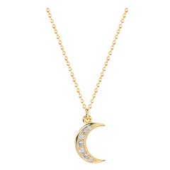 0.05 Ct Diamond Crescent Moon Necklace in 18K Gold