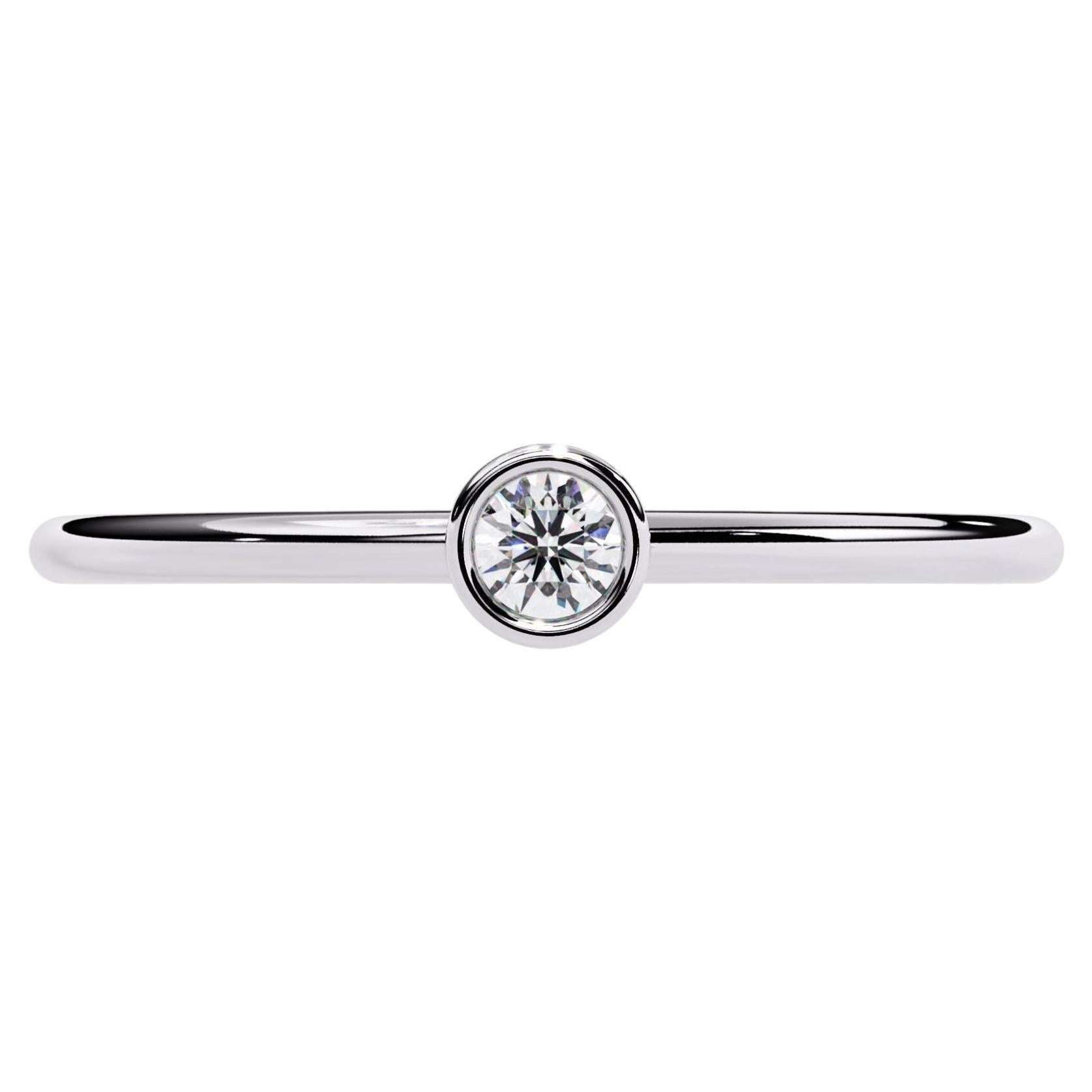 0.05 CTW Solitaire Diamond Ring in 14K Gold, VS-SI+ Bezel Set Band For Sale