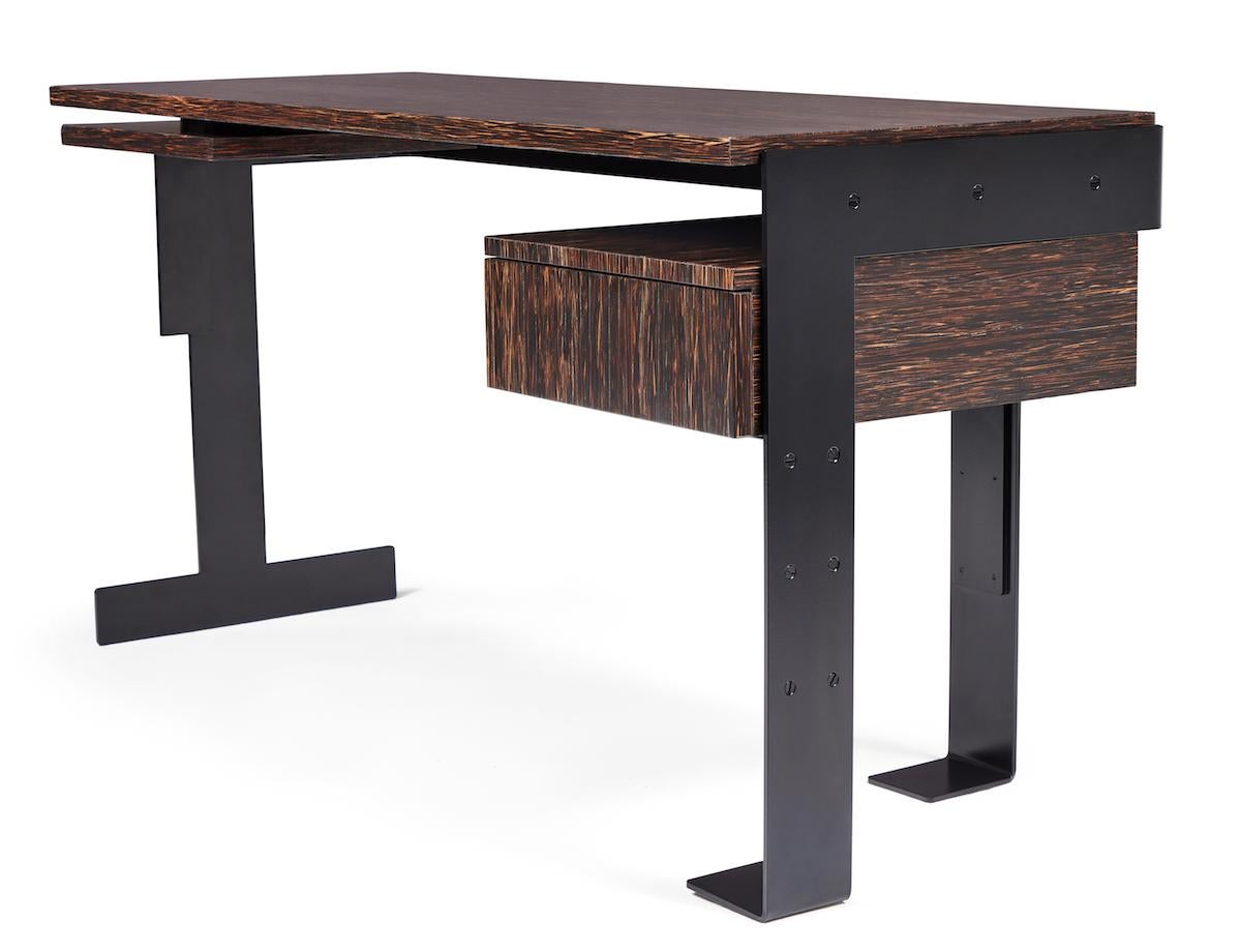 Modern '005' Palm Wood and Metal Desk in the Manner of Pierre Chareau For Sale