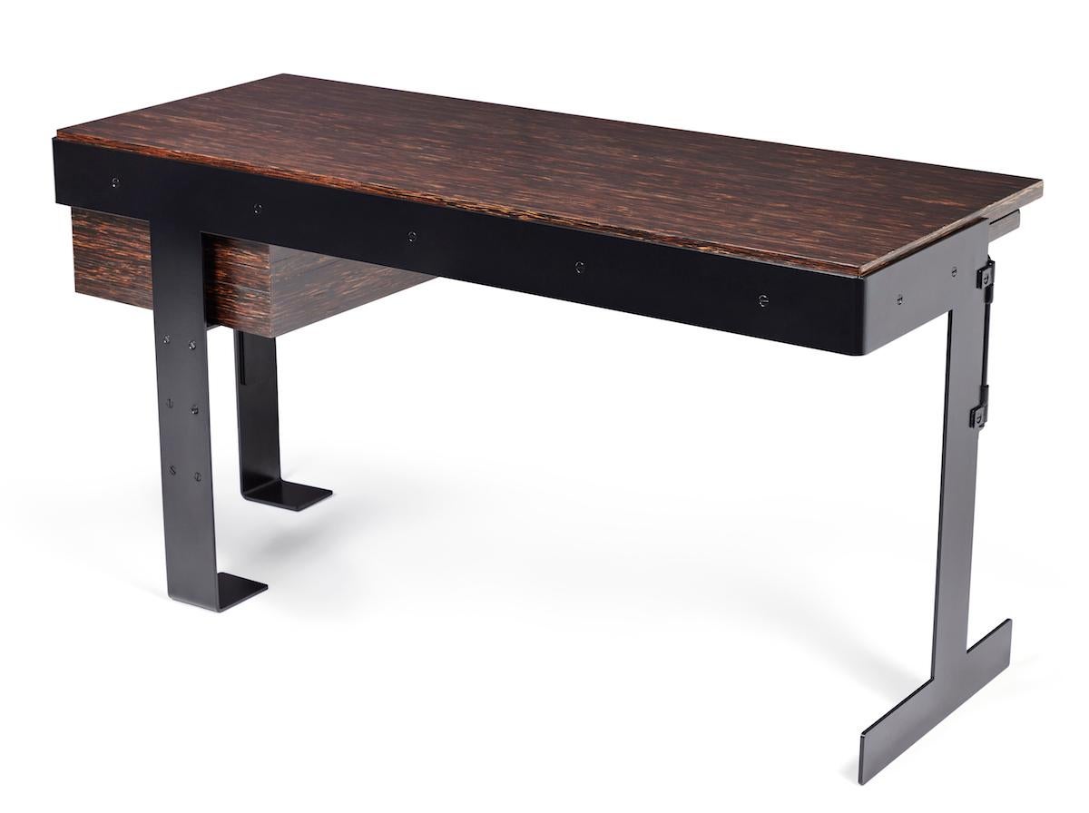 Powder-Coated '005' Palm Wood and Metal Desk in the Manner of Pierre Chareau For Sale