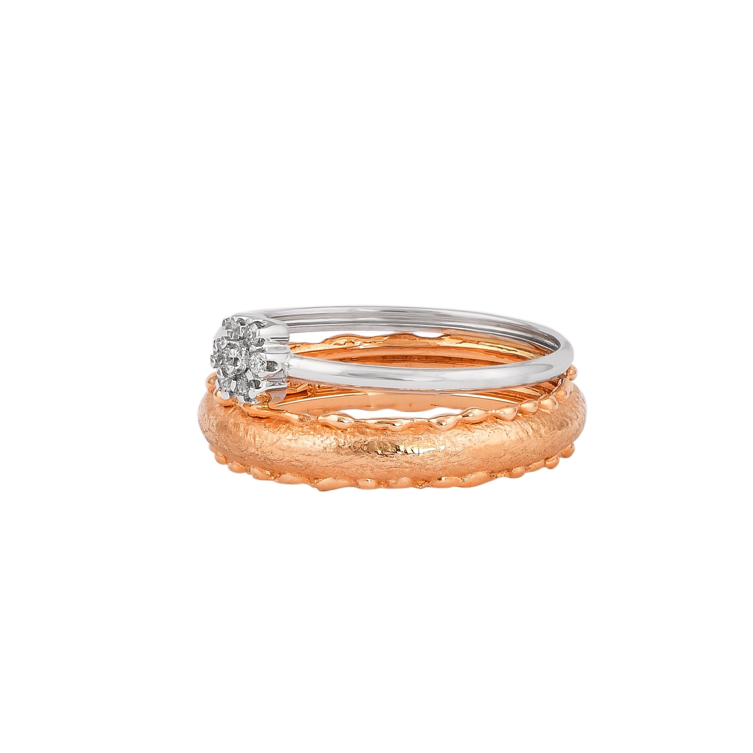 Contemporary 0.056 Carat Diamond Ring in 18 Karat White & Rose Gold For Sale