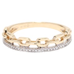 0.05ctw Diamond Chain Link Stackable Band Ring, 14Kt Yellow Gold
