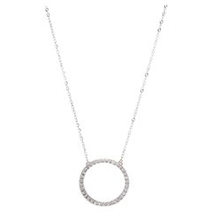 Vintage 0.05ctw Diamond Circle Pendant Necklace, 10K White Gold, Length 17 Inches