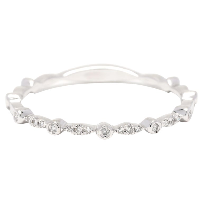0.05ctw Thin Diamond Wedding Band, 14k White Gold Stackable For Sale at 1stDibs