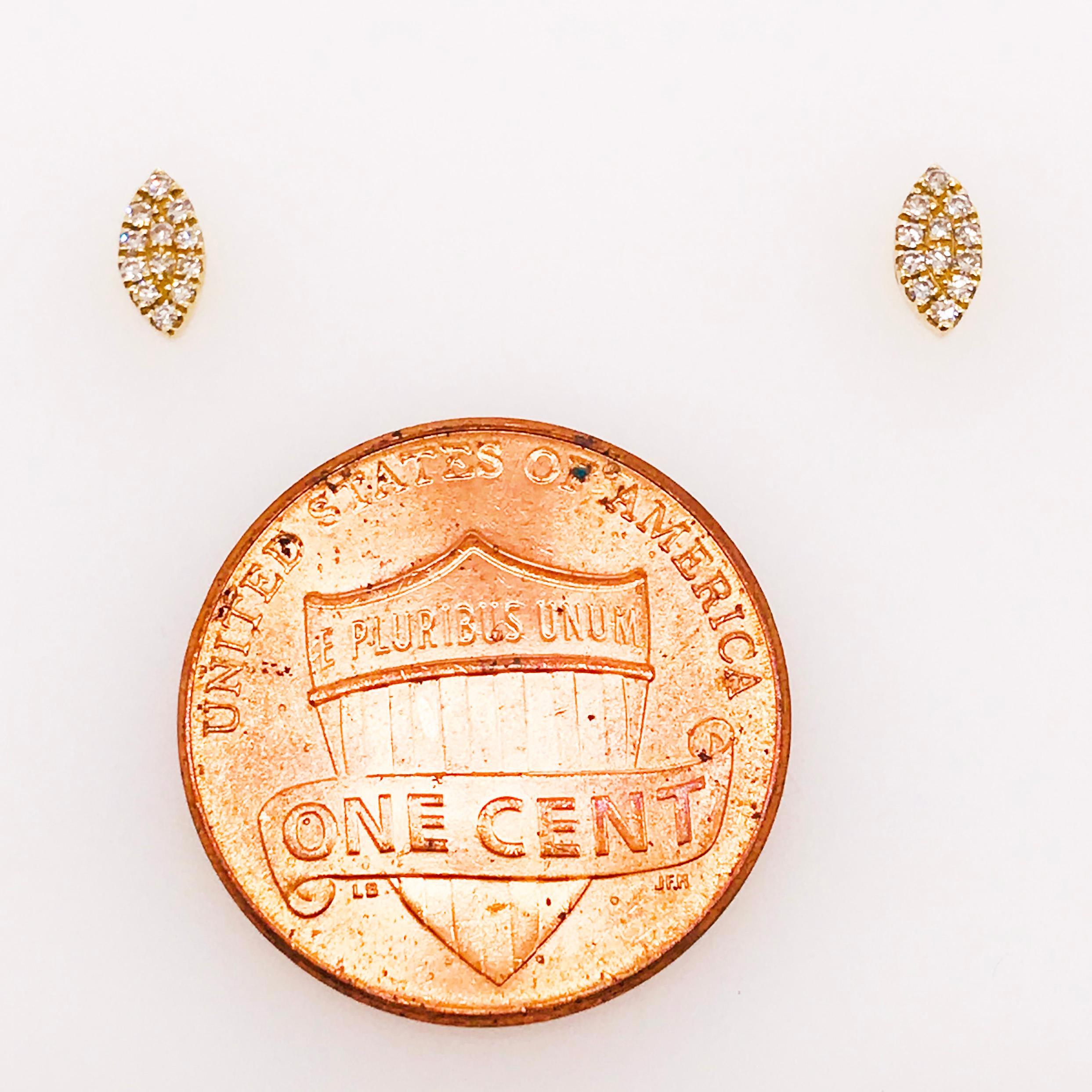 Women's 0.06 Carat Diamond Marquise Shaped Earring Studs in 14 Karat Yellow Gold