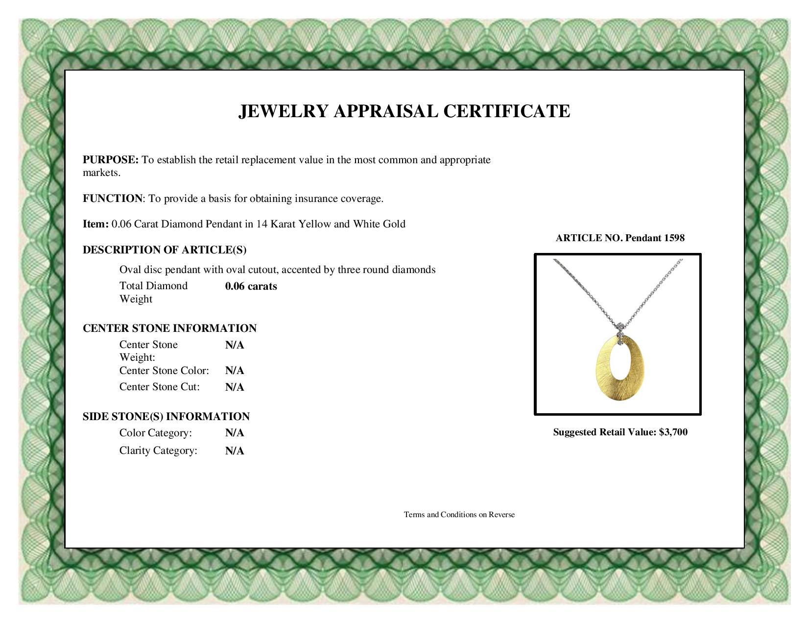 Women's DiamondTown 0.06 Carat Diamond Pendant in 14 Karat Yellow and White Gold