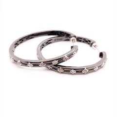0.06 Carat Diamond Sterling Silver Black Fashion Hoops with Screw-On Backs