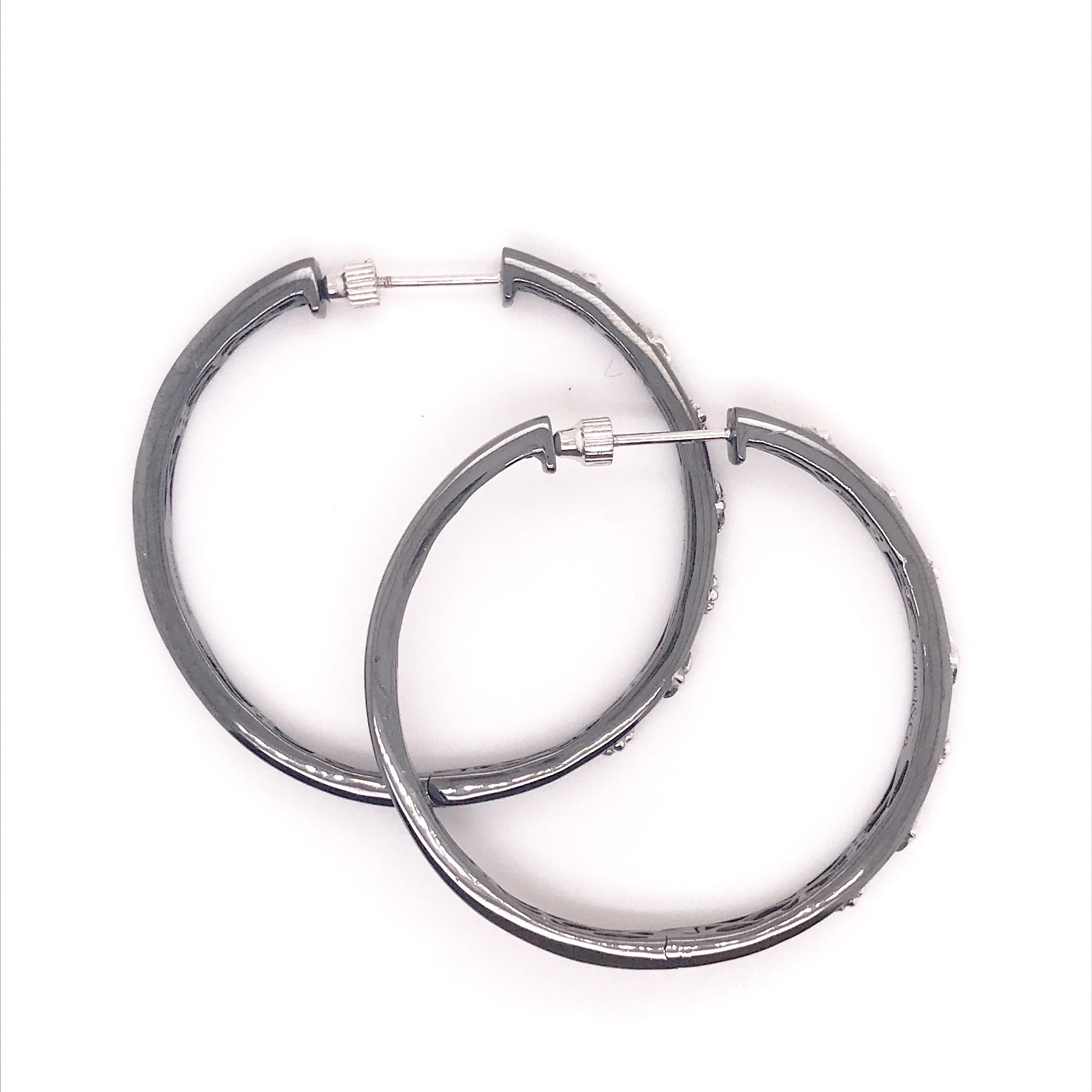 0.06 Carat Diamond Sterling Silver Black Fashion Hoops with Screw-On Backs In New Condition In Austin, TX