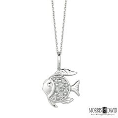 0.06 Carat Natural Diamond Fish Pendant Necklace 14 Karat White Gold Chain
