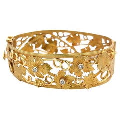 0.06 Carat Round Brilliant G SI Diamond 18 Karat Yellow Gold Bangle Bracelet