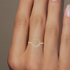 0.06 CTW Diamond Crescent Moon Ring in 14K Gold, SI1+ Celestial Band