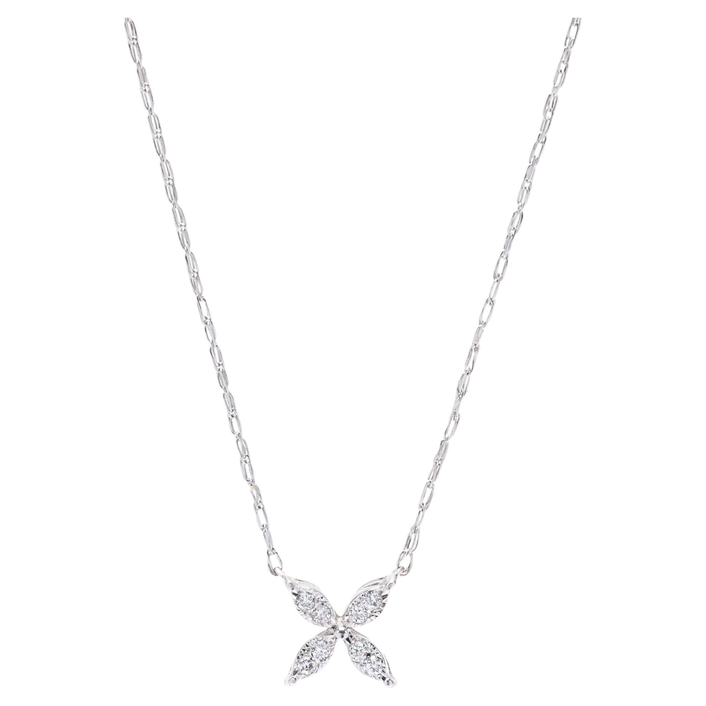 0.06 ctw Diamond Flower Necklace, 14kt White Gold, Length 18 Inches For Sale