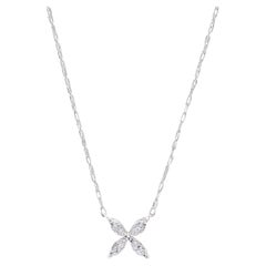 Collier fleur en or blanc 14kt avec 0.06 ctw de diamant, longueur 18 pouces