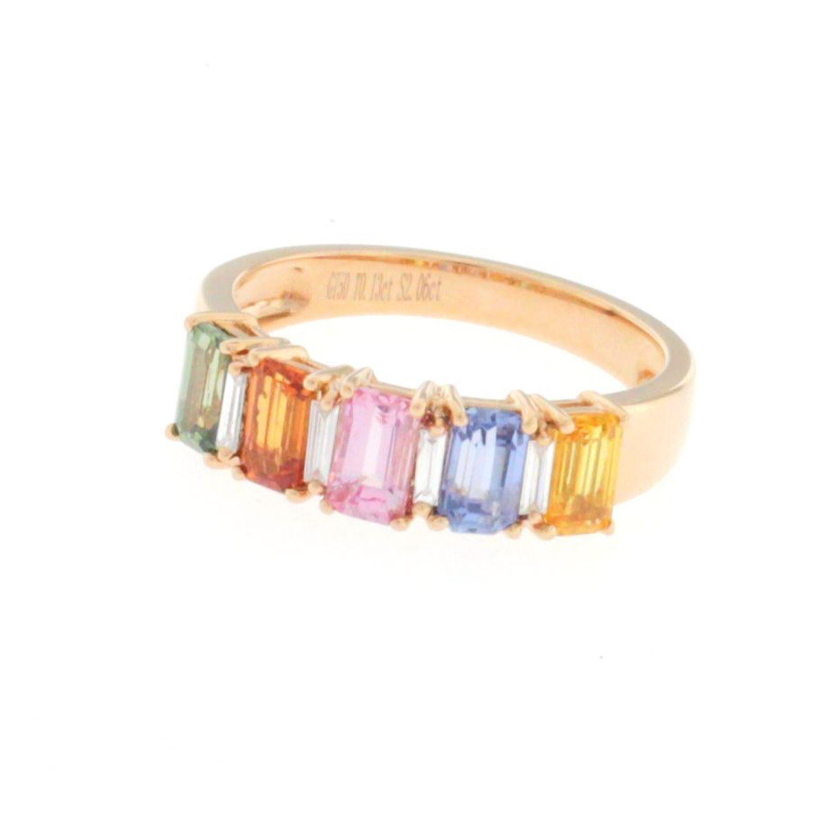 0.06 Multi Sapphires and 0.13 Carat Diamonds in 18 Karat Gold Wedding Ring For Sale 1