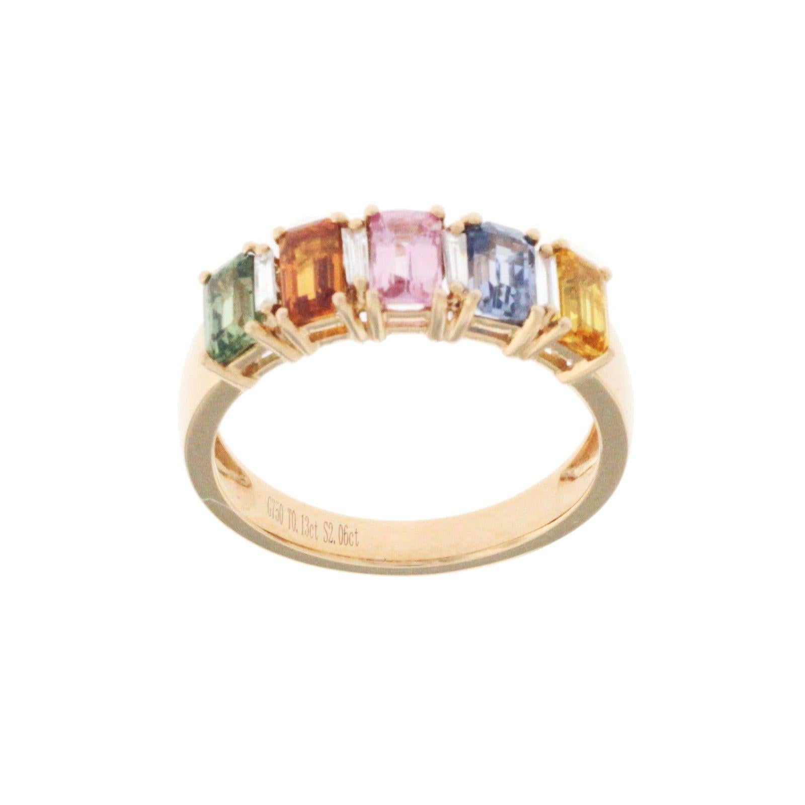 0.06 Multi Sapphires and 0.13 Carat Diamonds in 18 Karat Gold Wedding Ring For Sale 2