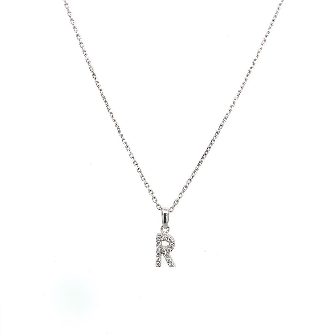14ct White Gold Initial Pendant Letter “R” With 0.06ct Diamond On a 16″ Chain

Additional Information:
Total Diamond Weight: 0.06ct
Diamond Colour: G/H
Diamond Clarity: SI
Total Weight Chain: 1.9g
Necklace Length: 16