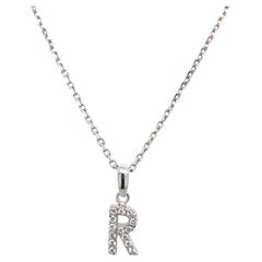 0.06ct Diamond Initial Pendant Letter "R" on 16" Chain in 14ct White Gold
