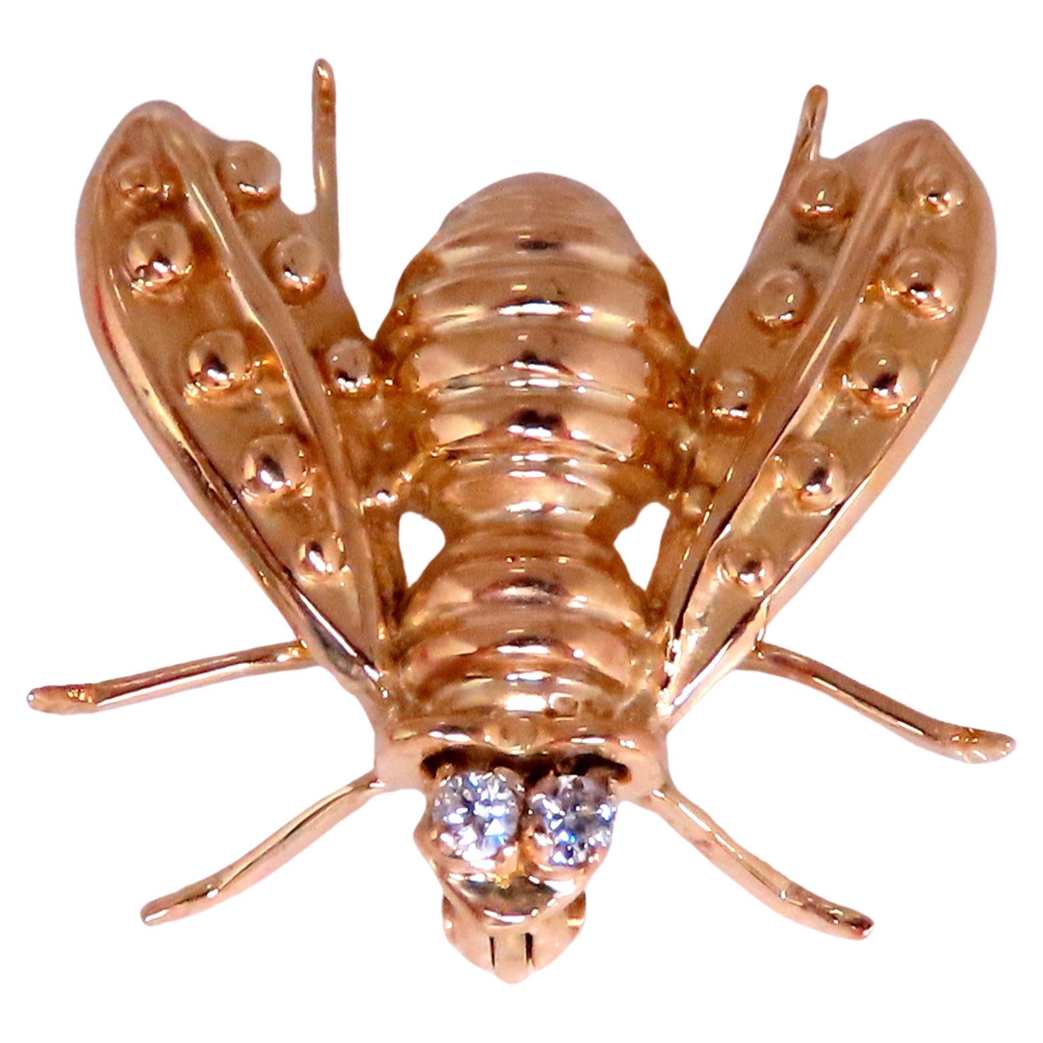 0,06ct diamanti naturali 3D Still Life Honey Bee Oro 14kt 12565