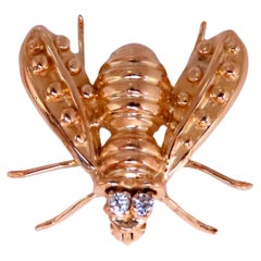 0,06ct diamanti naturali 3D Still Life Honey Bee Oro 14kt 12565