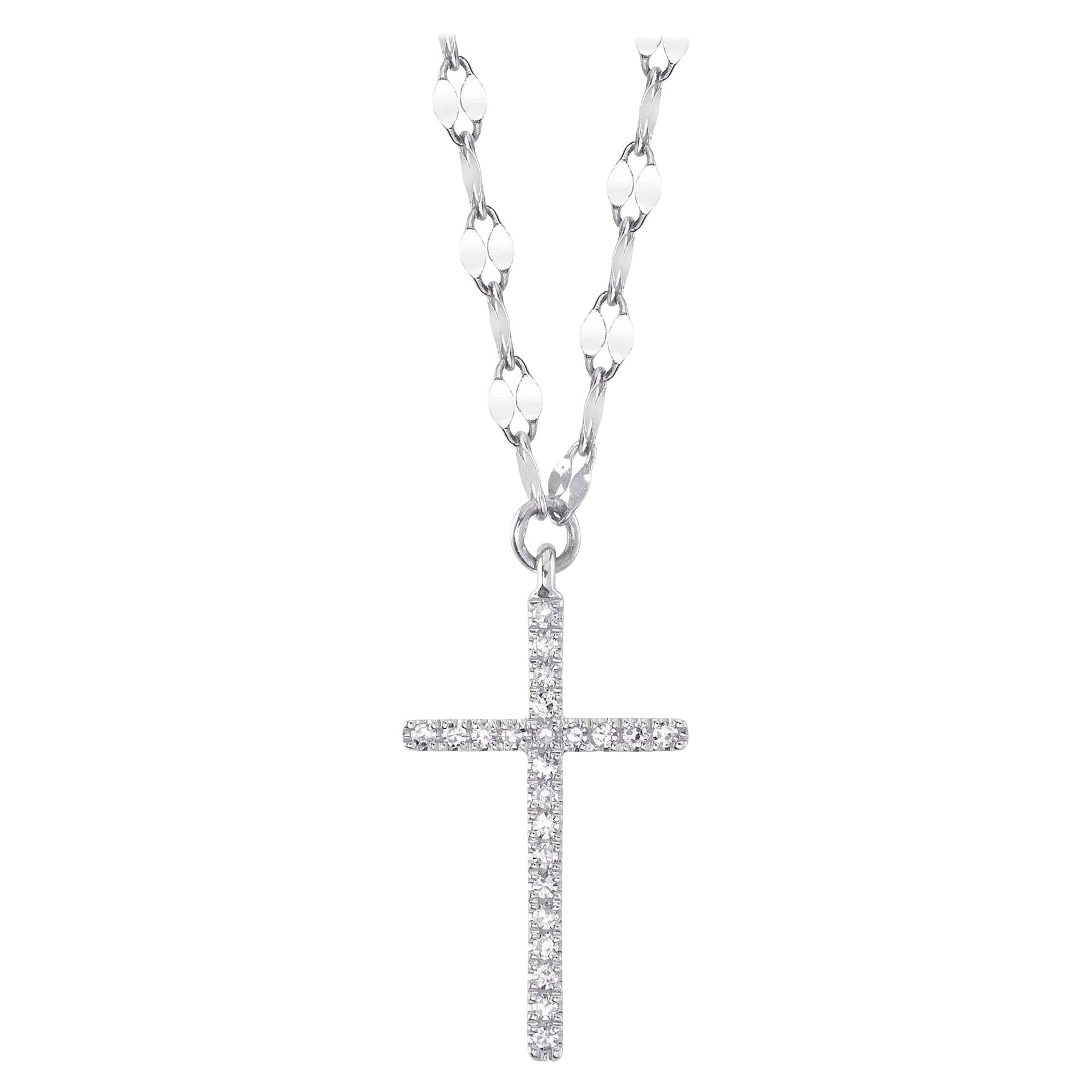 0.06ct Round Brilliant Cut Diamond Cross Necklace For Sale