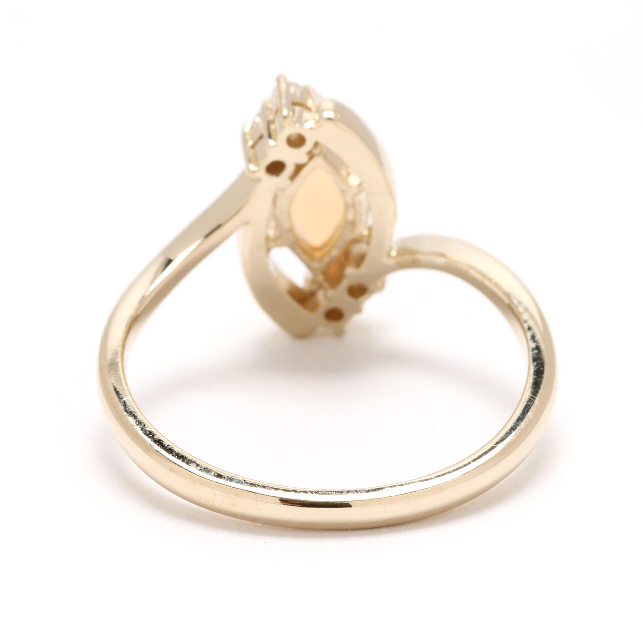 Marquise Cut 0.06ctw Opal and Diamond Engagement Ring, 14k Yellow Gold, Ring Size 6