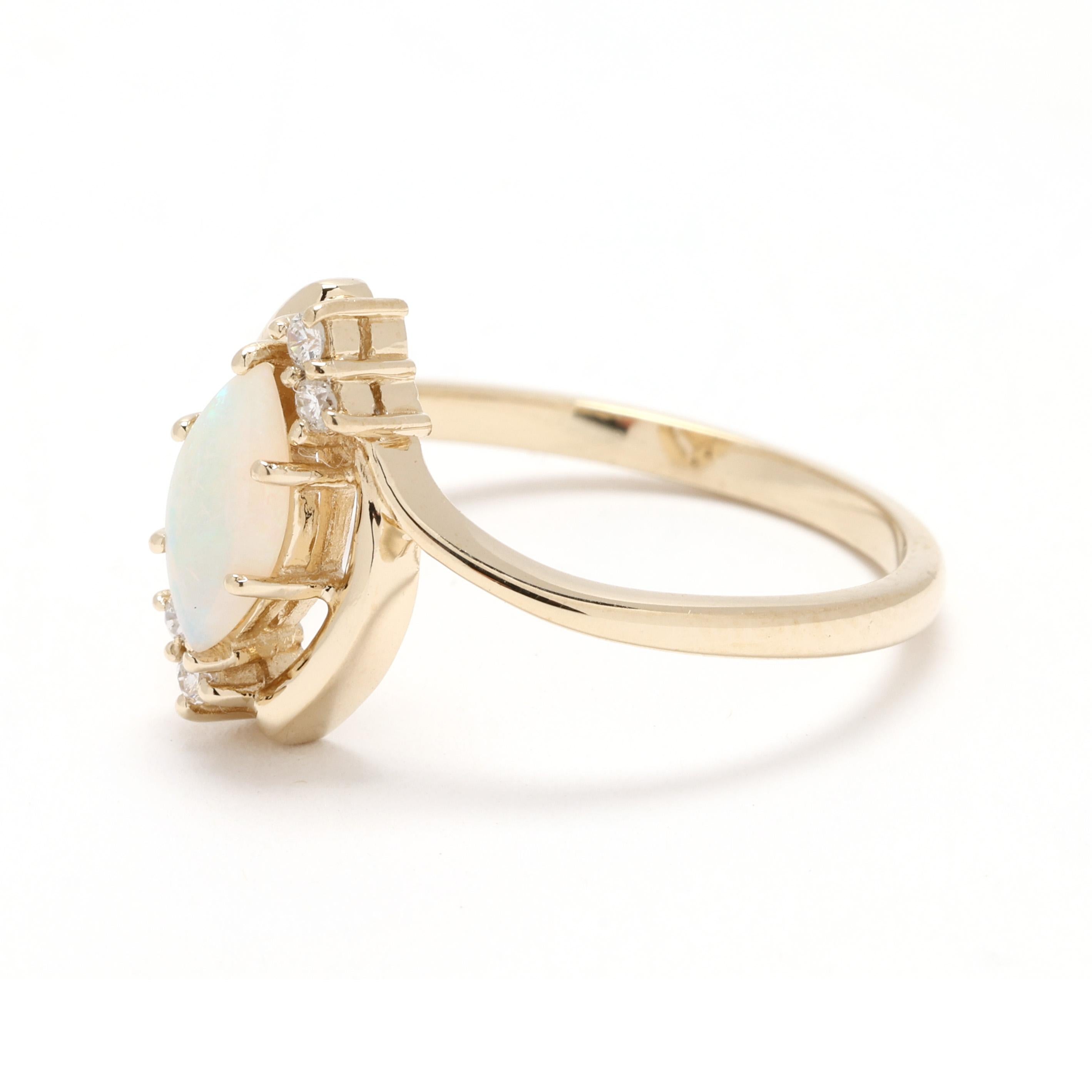 0.06ctw Opal and Diamond Engagement Ring, 14k Yellow Gold, Ring Size 6 In Good Condition In McLeansville, NC