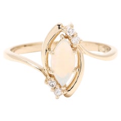 0.06ctw Opal and Diamond Engagement Ring, 14k Yellow Gold, Ring Size 6