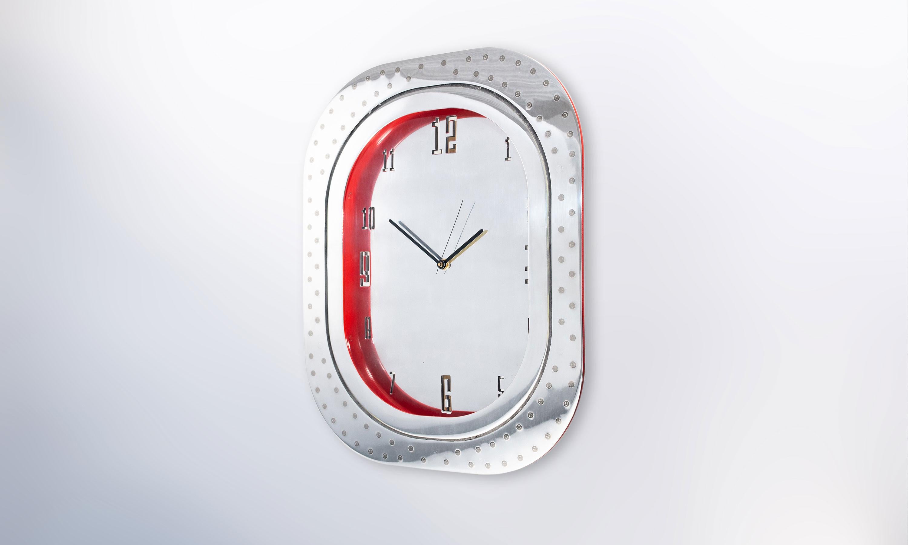Industrial #007-Airbus A320 Window Clock, Polished Aluminium and Polished Face and Red For Sale