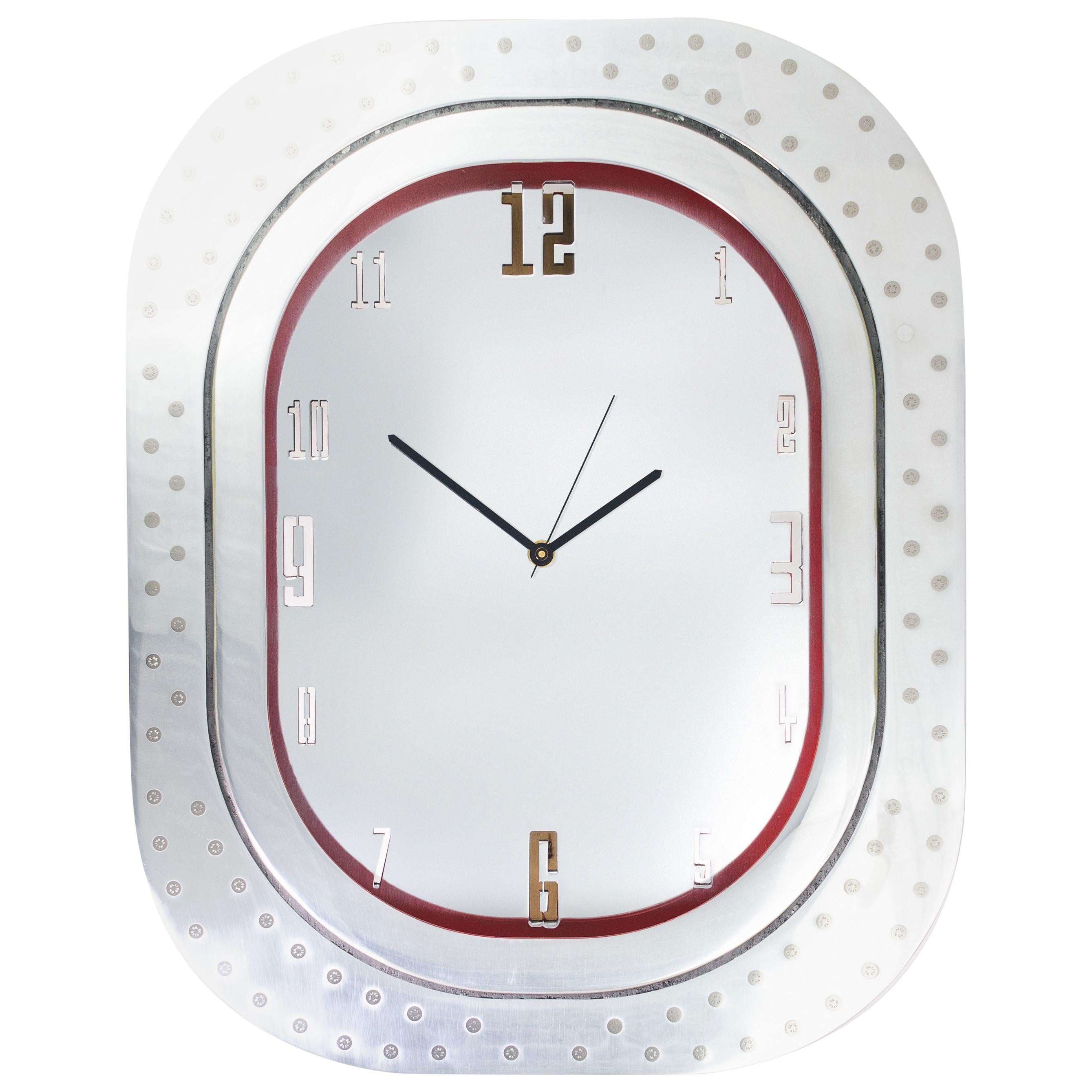 #007-Airbus A320 Window Clock, Polished Aluminium and Polished Face and Red For Sale