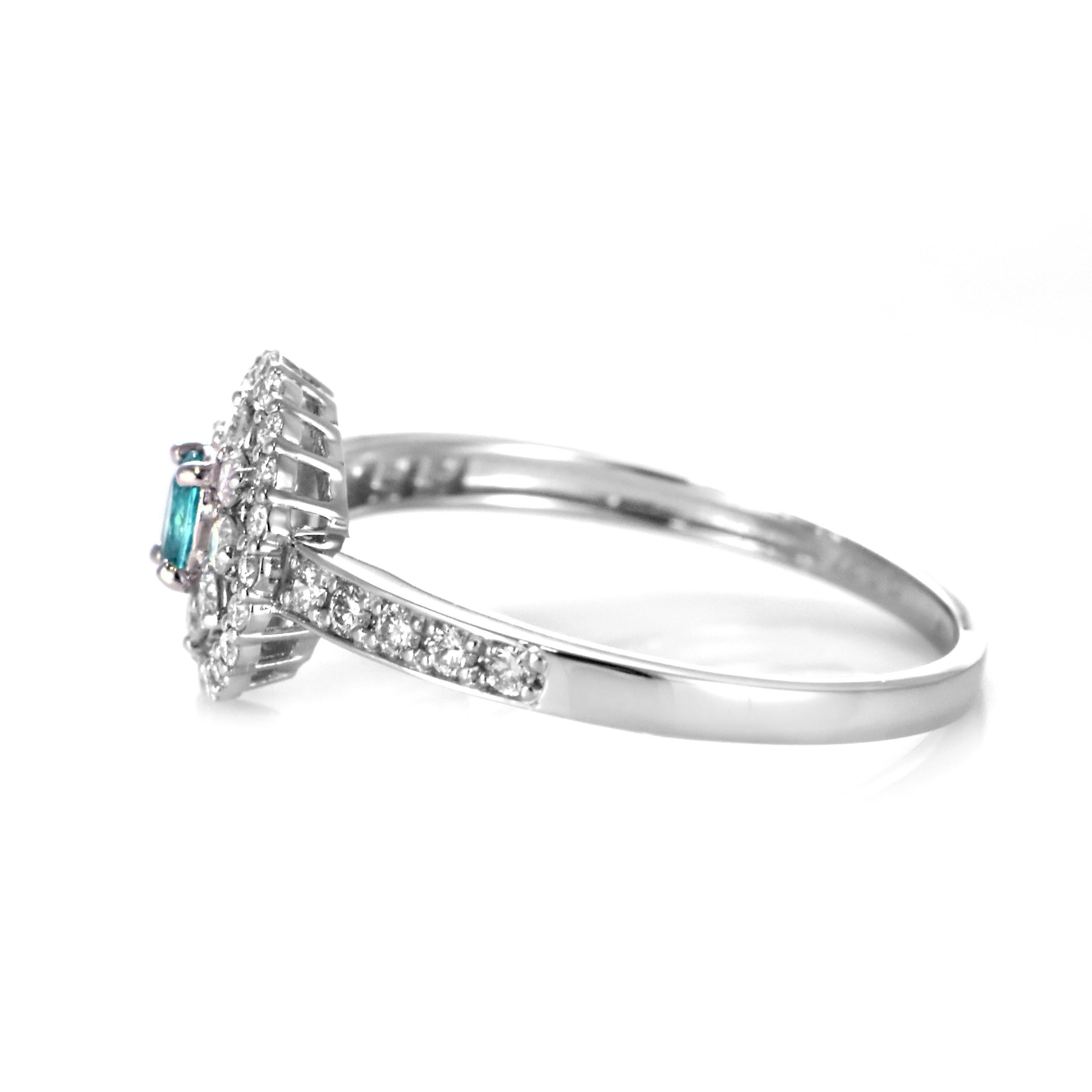 Ring aus Platin mit 0,07 Karat brasilianischem Paraiba-Turmalin und Diamanten im Angebot 4