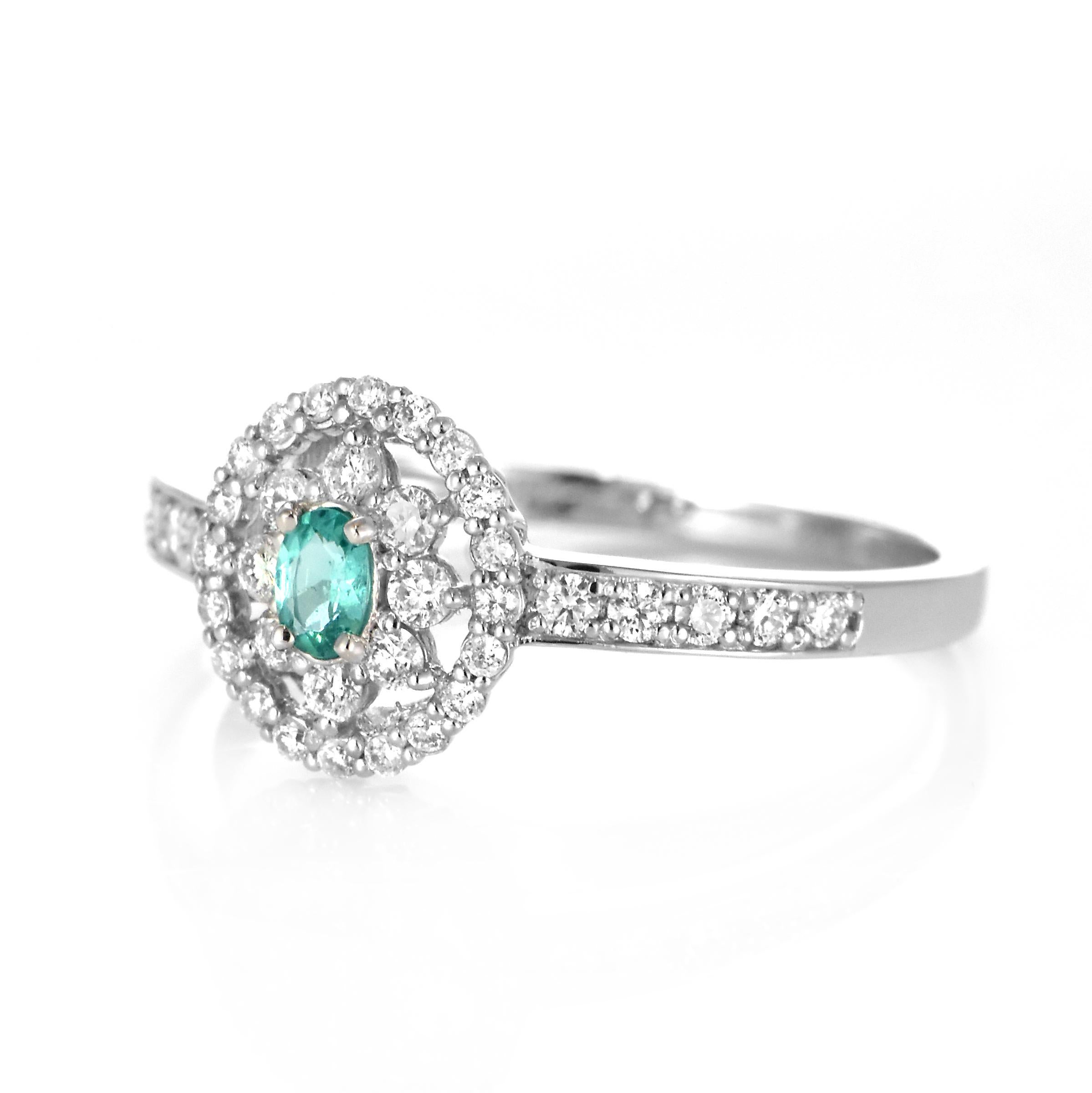 Ring aus Platin mit 0,07 Karat brasilianischem Paraiba-Turmalin und Diamanten (Moderne) im Angebot