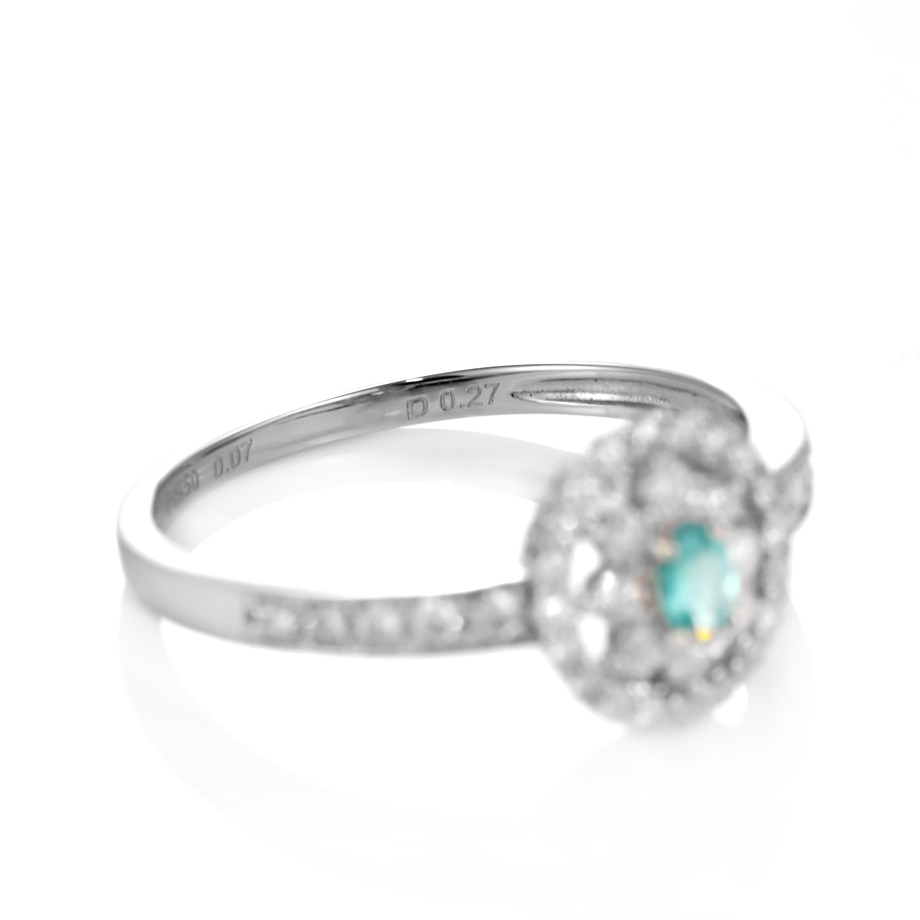 Ring aus Platin mit 0,07 Karat brasilianischem Paraiba-Turmalin und Diamanten im Angebot 3
