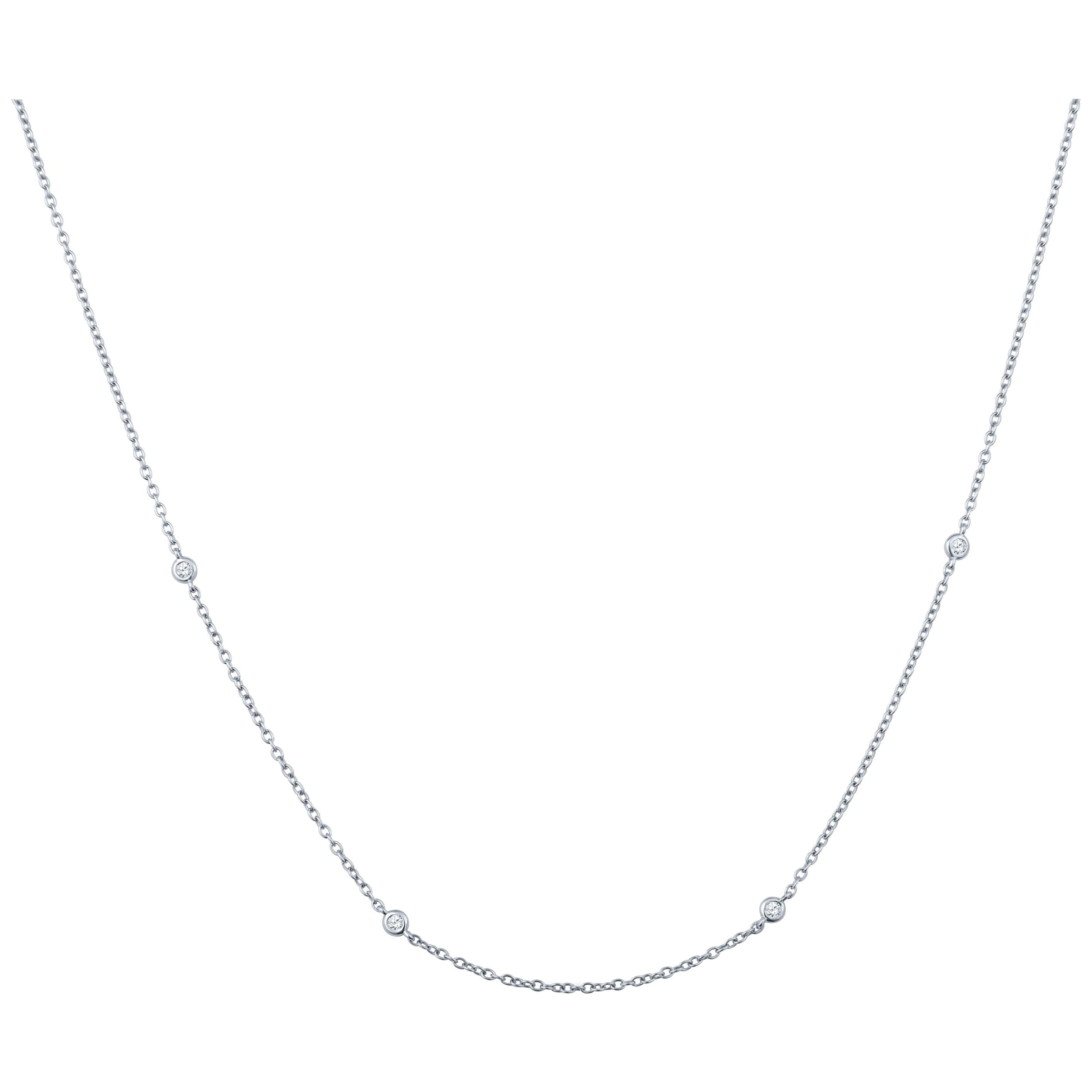 0.07 Carat Diamond 18 Karat White Gold Station Necklace