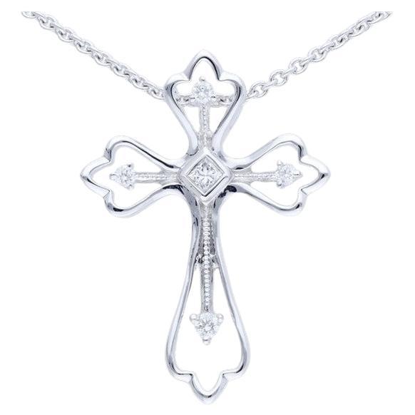 0.07 Carat Diamonds Cross Pendant in 14K White Gold For Sale