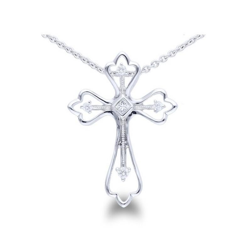 Modern 0.07 Carat Diamonds Cross Pendant in 18K White Gold For Sale