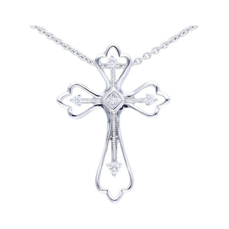 Colgante Cruz de diamantes de 0,07 quilates en oro blanco de 18 quilates