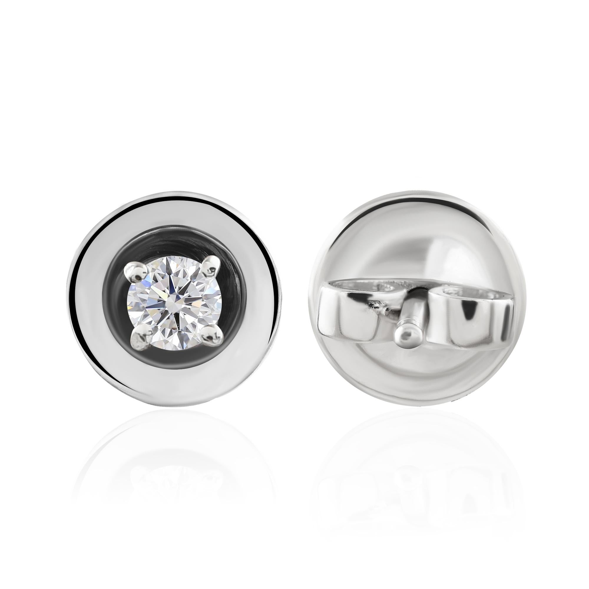 0,07 Karat SI Reinheit HI Farbe Solitär Diamant Ohrringe 9 Karat Weißgold (Rundschliff) im Angebot