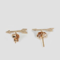 0.07 Ct Genuine Pave Diamond Arrow Stud Earrings 14k Yellow Gold Earring 1 Pair