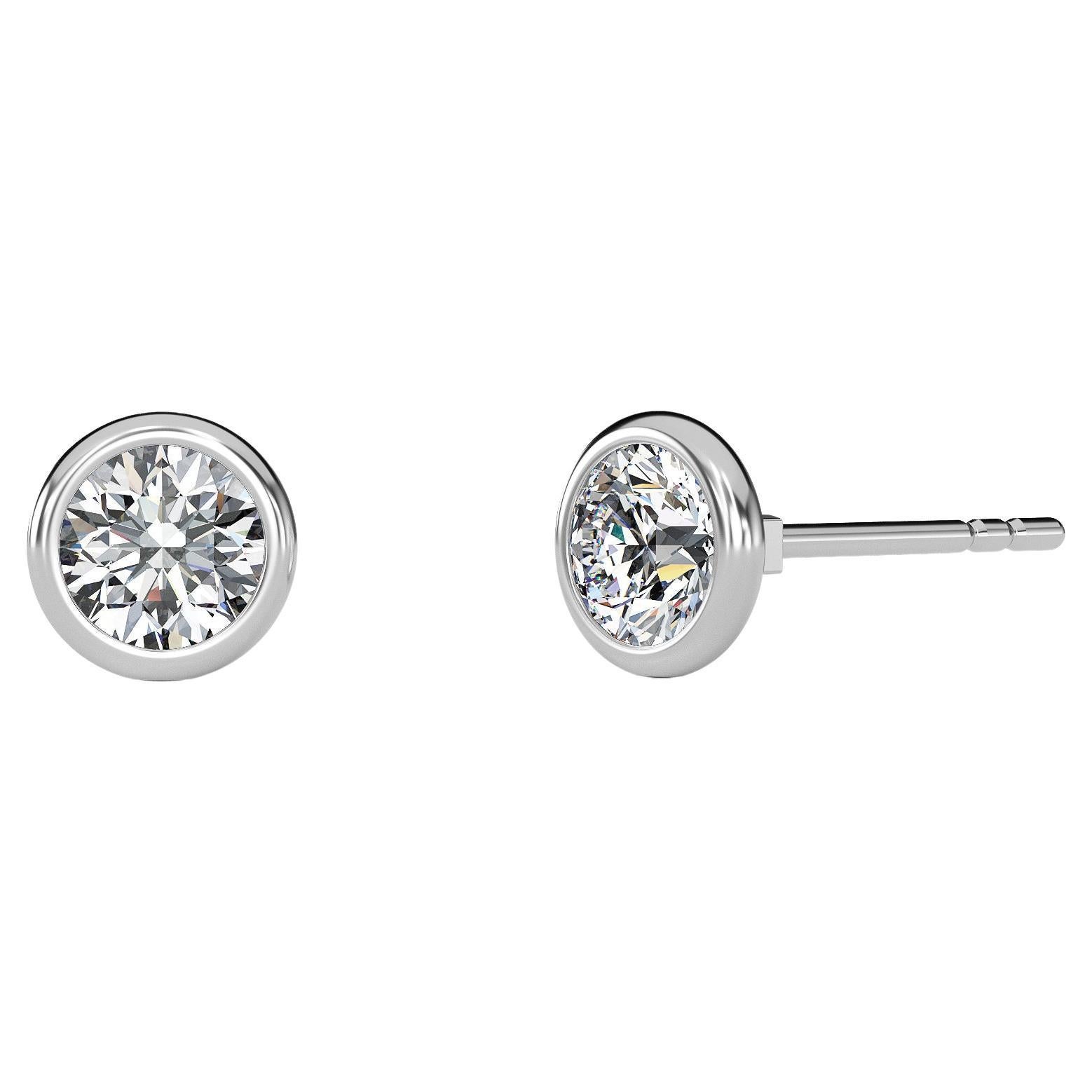 0.07 Ct Tw Natural Diamond 14k Gold Bezel Setting Stud Earring For Sale