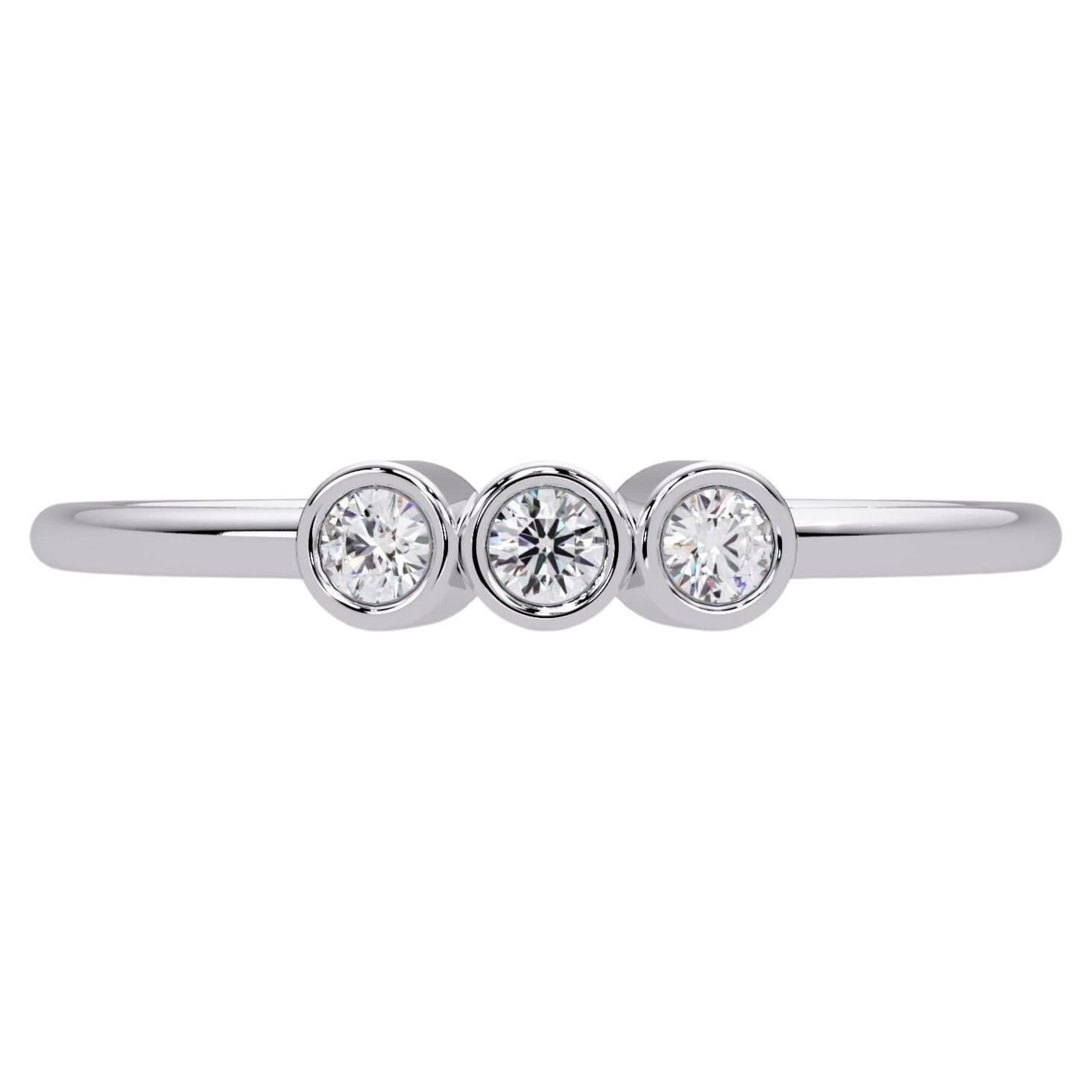 0.07 CTW Three Stone Diamond Ring in 14K Gold, SI1+ Bezel Set Band
