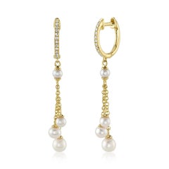 0.07ct Round Brilliant Cut Diamond and Pearl Dangle Earrings