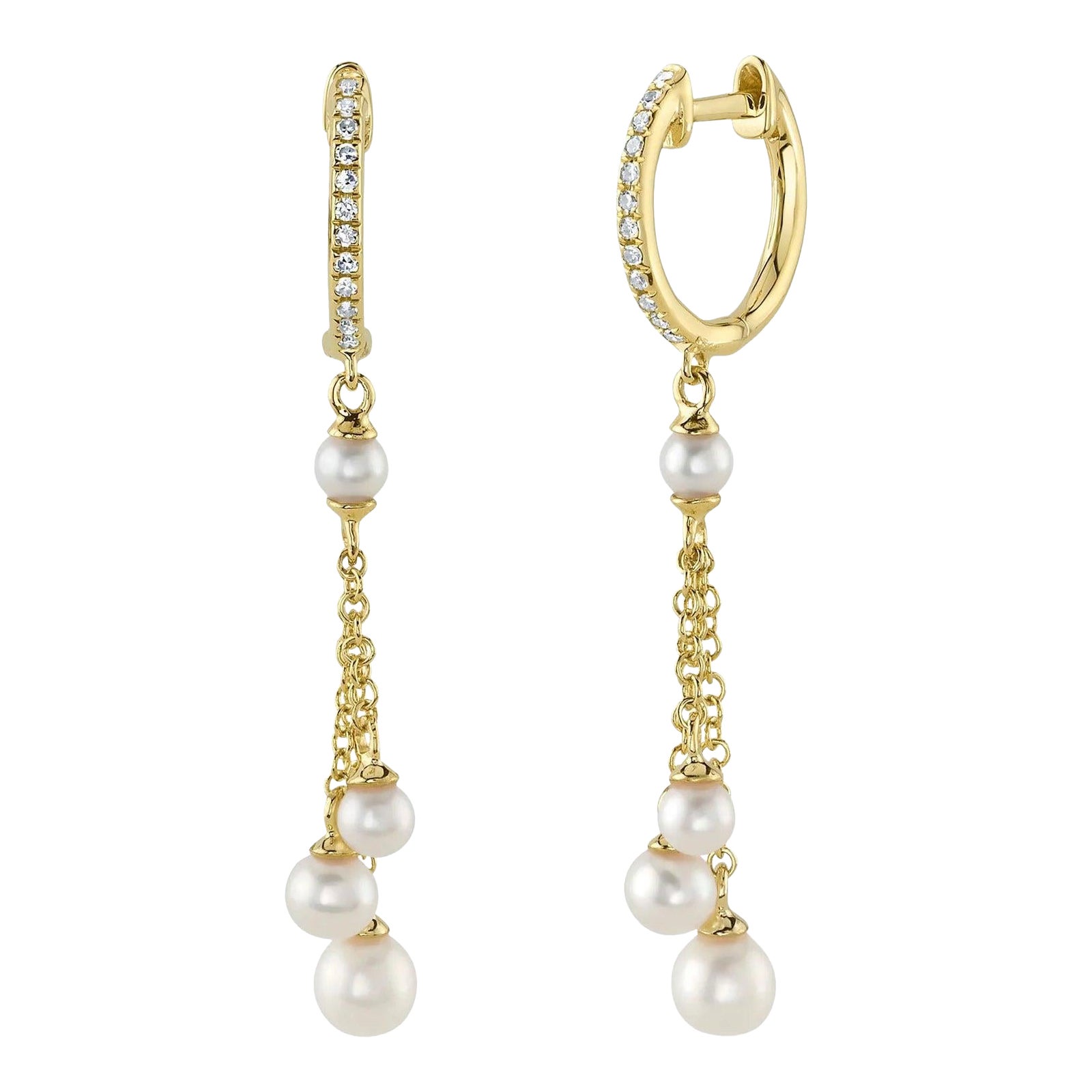 0.07ct Round Brilliant Cut Diamond and Pearl Dangle Earrings