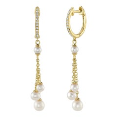 0.07ct Round Brilliant Cut Diamond and Pearl Dangle Earrings